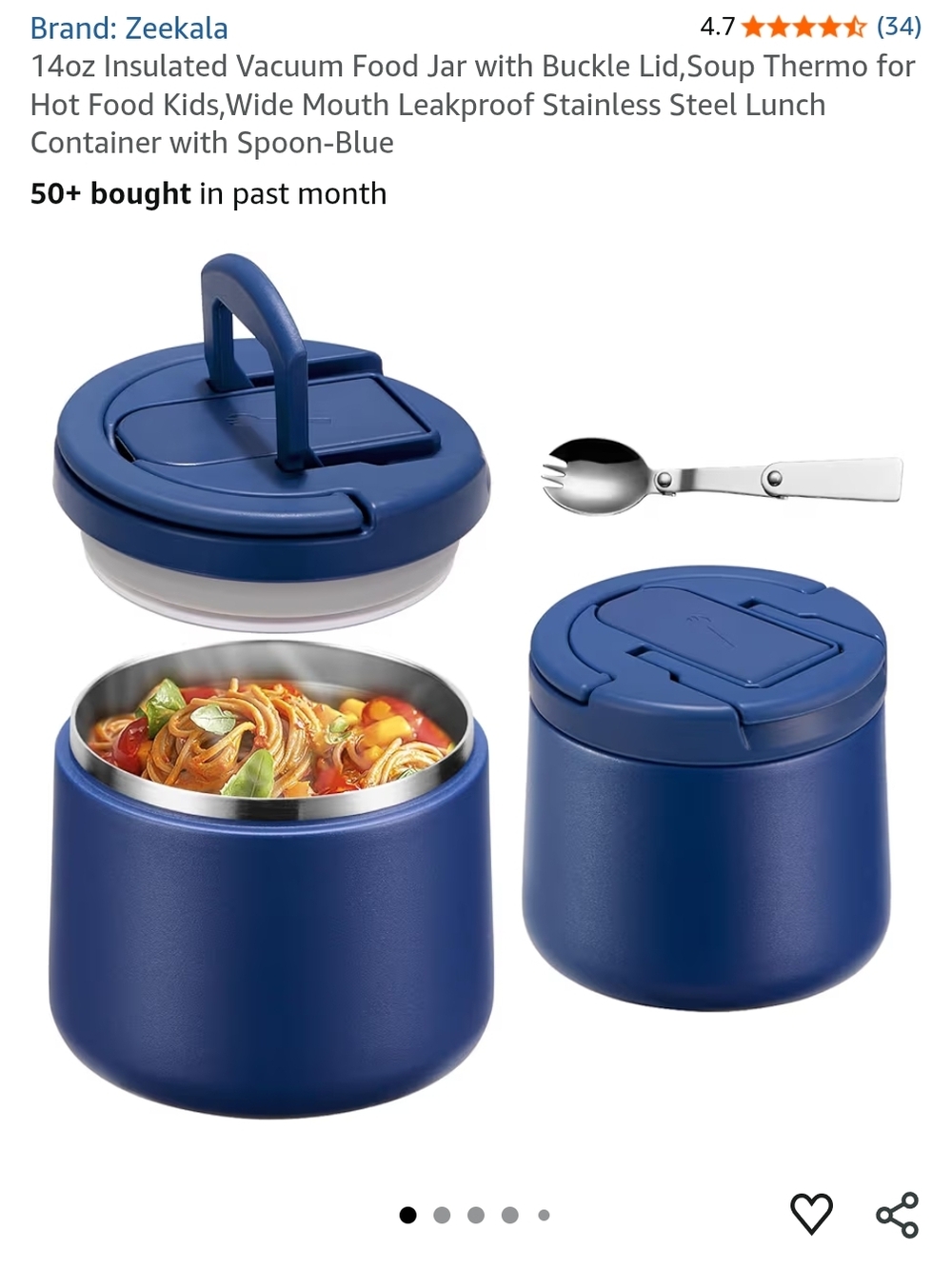 Blue 14oz Insulated Vacuum Food Jar with Spoon
